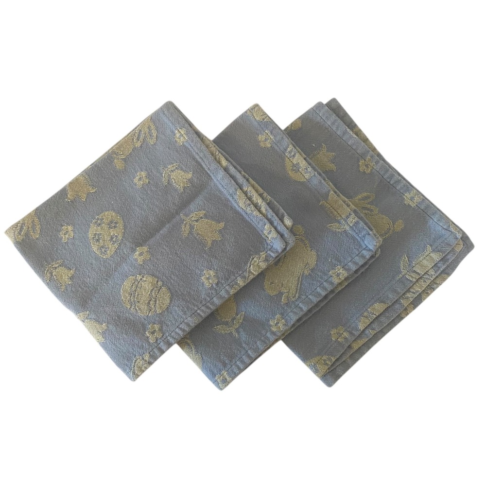 Easter Bunny Floral Tapestry Cloth Napkins Blue Yellow Spring‎ Table Decor